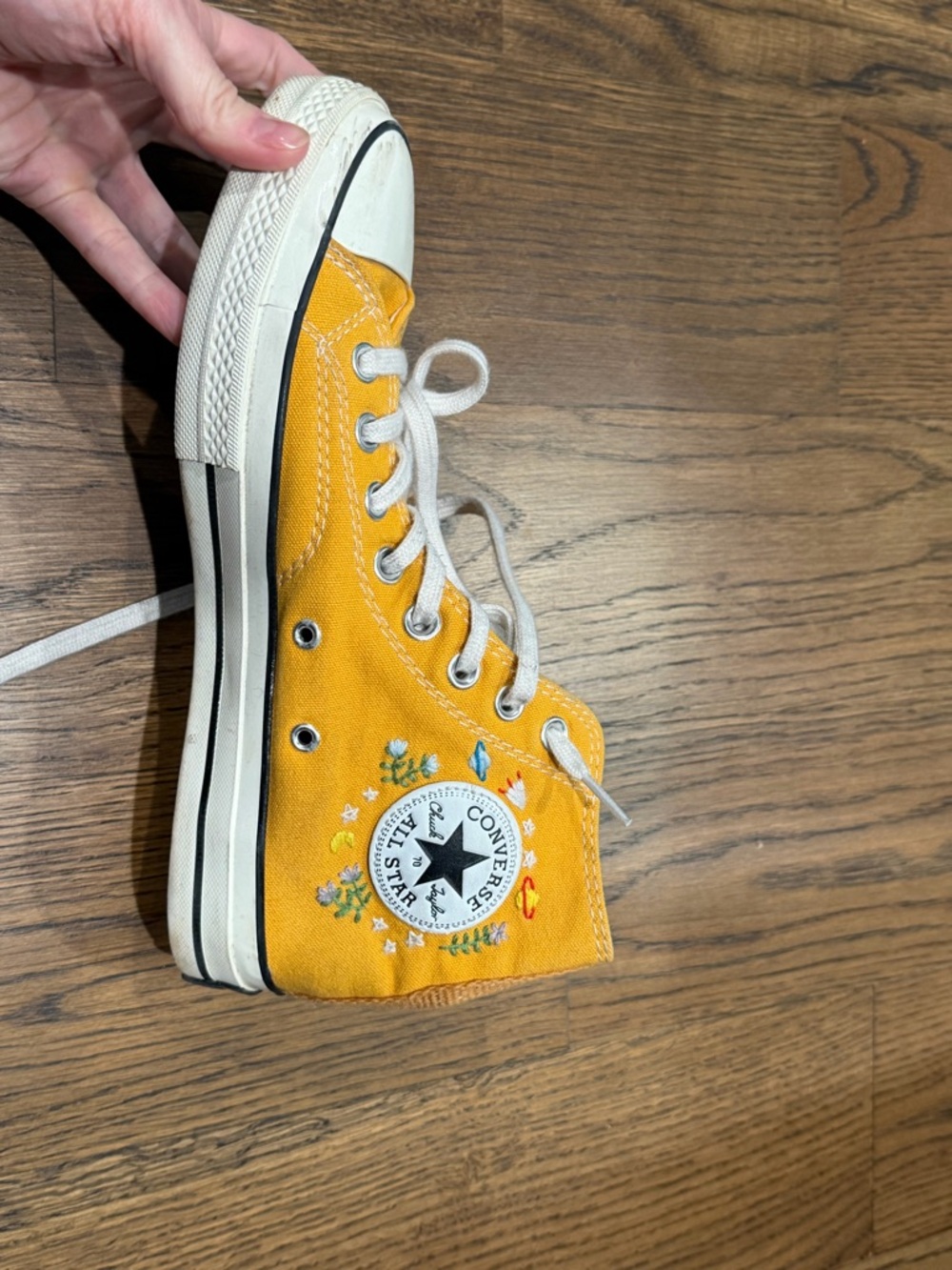 Converse Mustard hand embroidered High-Top Sneakers - Picture 5 of 9
